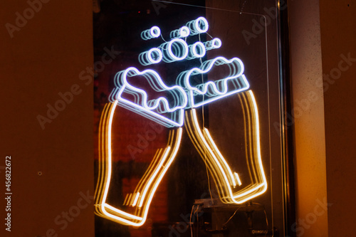  beer mug cup glasses neon sign on the window window