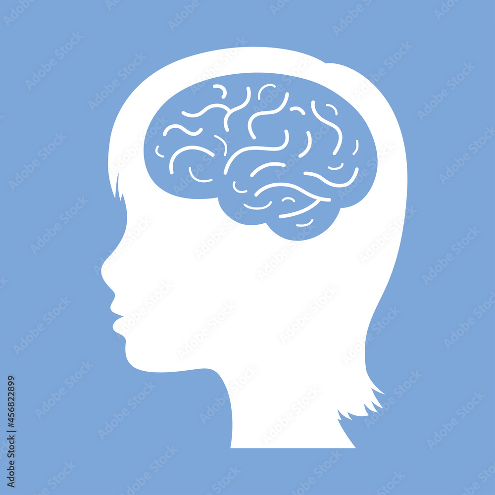 Woman head with brain silhouette flat vector icon Woman head with brain silhouette flat vector icon