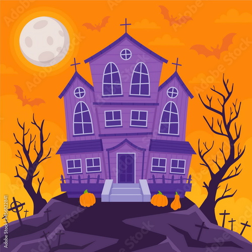 hand drawn flat halloween house vector design illustration © Pikisuperstar