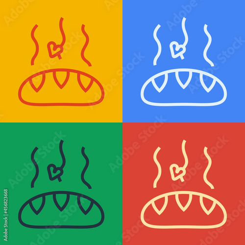 Pop art line Donation food icon isolated on color background. Vector