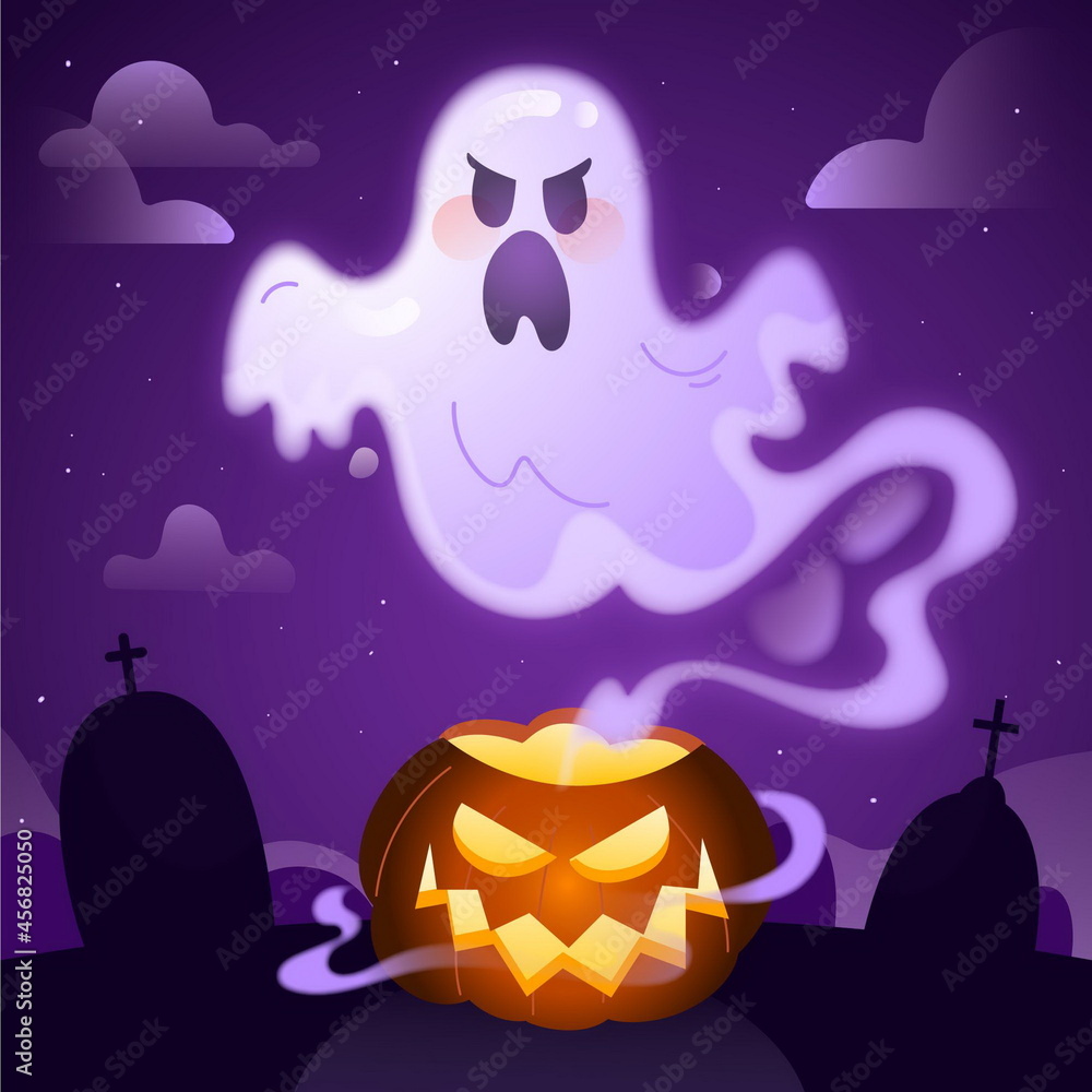 hand drawn flat halloween ghost vector design illustration