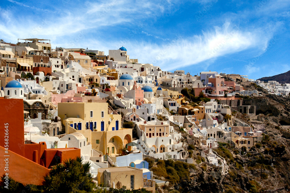 The village of Oia on the cliffs of Santorini, Greece.