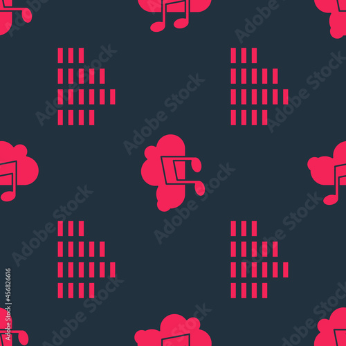 Set Music equalizer and Music streaming service on seamless pattern. Vector