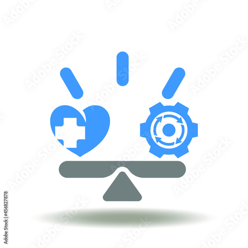 Seesaw balanced with heart and gear process vector illustration. Work and life balancing icon. Endocrine hormone balance symbol.