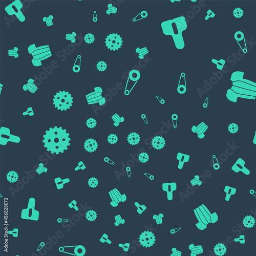 Set Bicycle chain with gear, seat, sprocket crank and Cycling t-shirt on seamless pattern. Vector