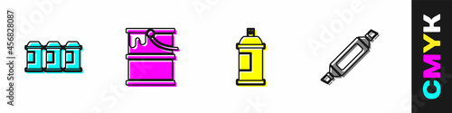 Set Paint spray can, bucket, and Marker pen icon. Vector