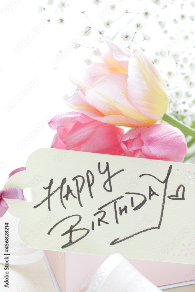 Obraz premium hand written HAPPY BIRTHDAY message card with flower 