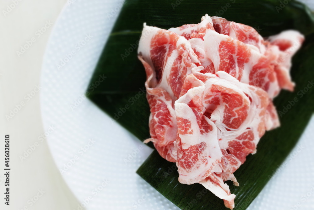 freshness pork sides on leaf for cooking ingredient freshness pork sides on leaf for cooking ingredient