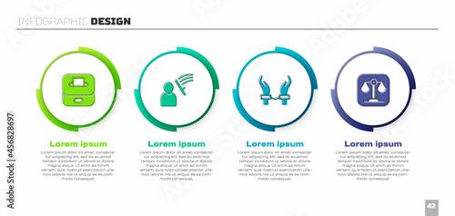 Set Vote box, Police beat human, Handcuffs on hands of criminal and Scales justice. Business infographic template. Vector