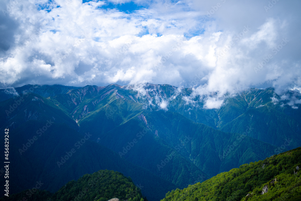 長野県安曇野市にある燕岳を登山する風景 A view of climbing Mt. Tsubame in Azumino City, Nagano Prefecture. 