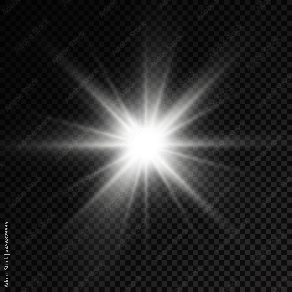 Fototapeta premium White glowing light star, burst sun rays.