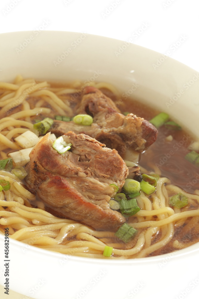 Chinese food, braised pork belly and egg noodles in soup for homemade comfort food Chinese food, braised pork belly and egg noodles in soup for homemade comfort food