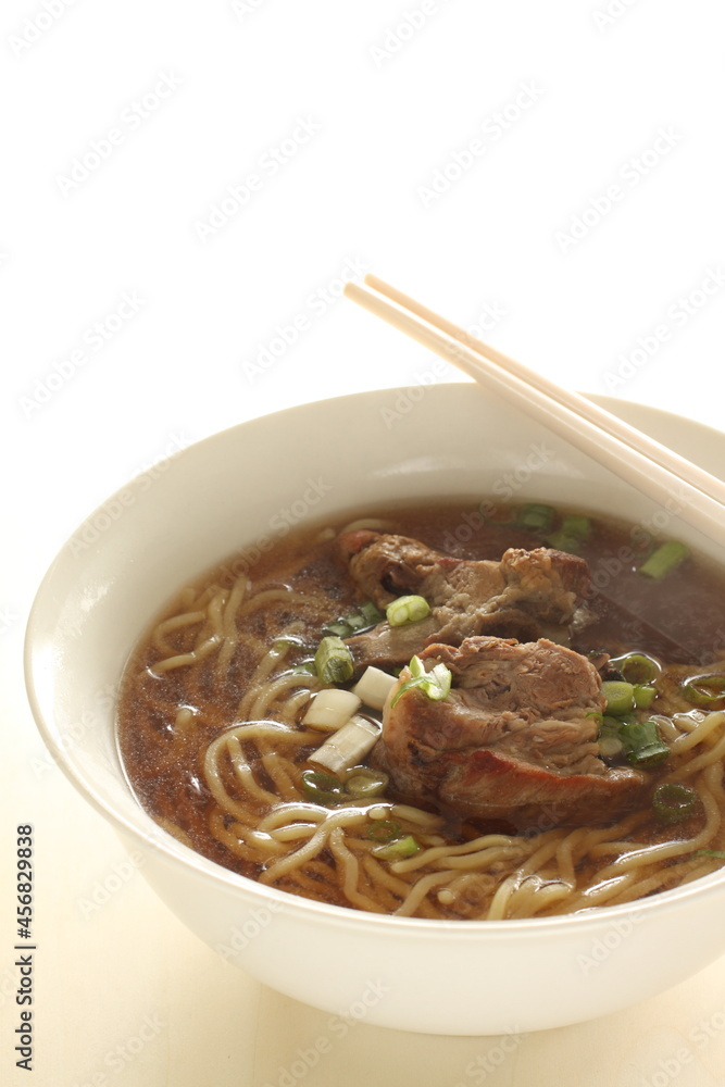 Chinese food, braised pork belly and egg noodles in soup for homemade comfort food Chinese food, braised pork belly and egg noodles in soup for homemade comfort food