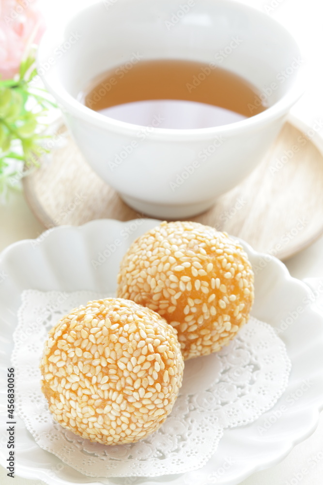Chinese yum cha dumpling, sesame ball for fried dim sum image Chinese yum cha dumpling, sesame ball for fried dim sum image