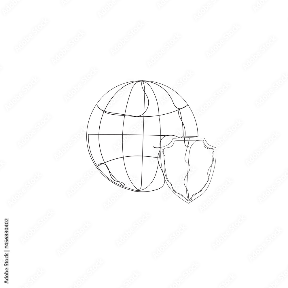 continuous line drawing globe and shield icon illustration vector isolated continuous line drawing globe and shield icon illustration vector isolated