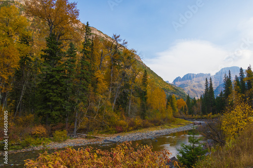 River and fall foliage at Glacier National Park, Montana, USA