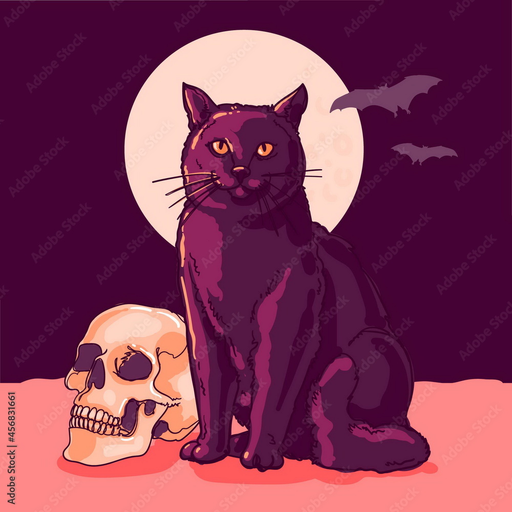 hand drawn halloween cat illustration hand drawn halloween cat illustration
