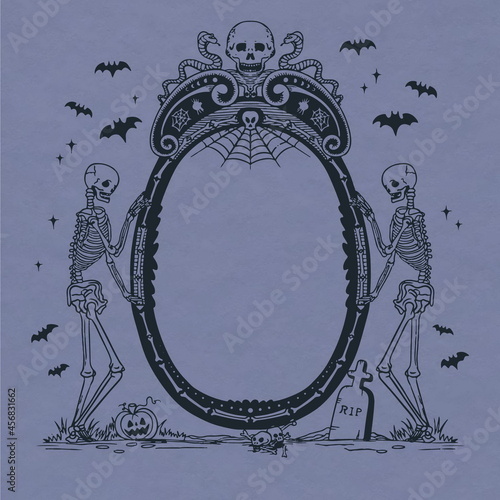 hand drawn halloween frame template vector design illustration