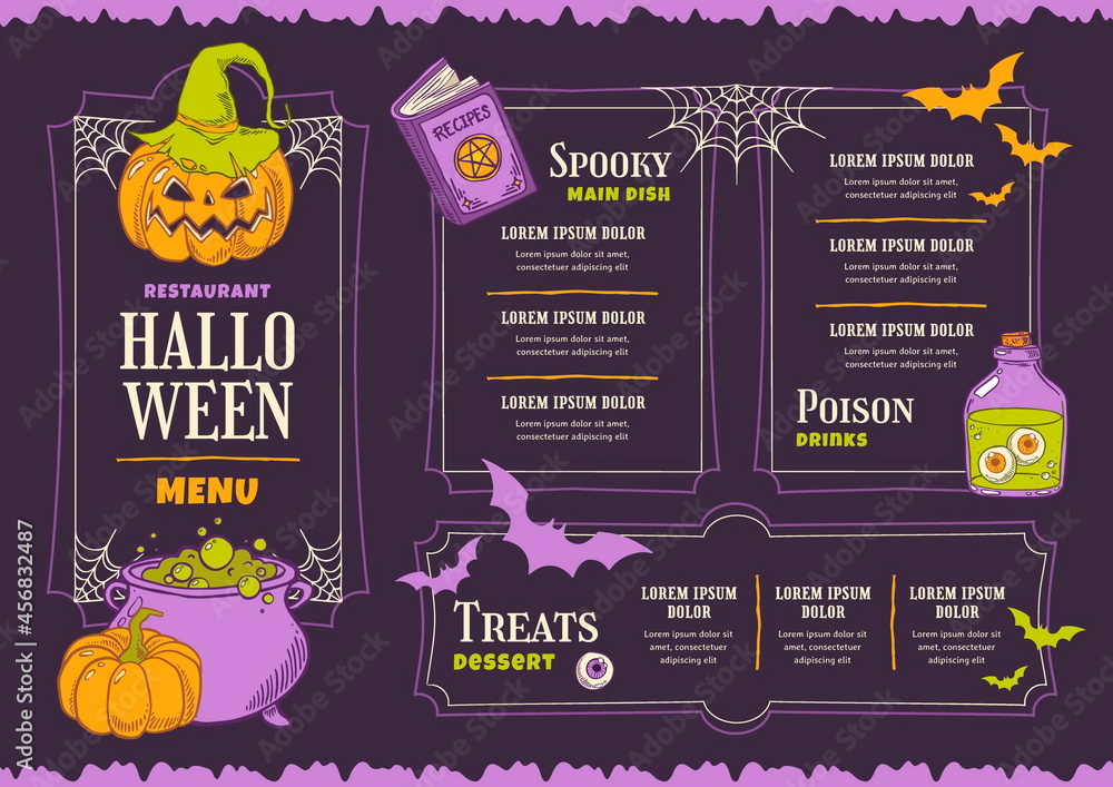 hand drawn halloween menu template vector design illustration