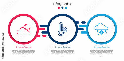 Set line Cloud with moon, Meteorology thermometer and snow. Business infographic template. Vector