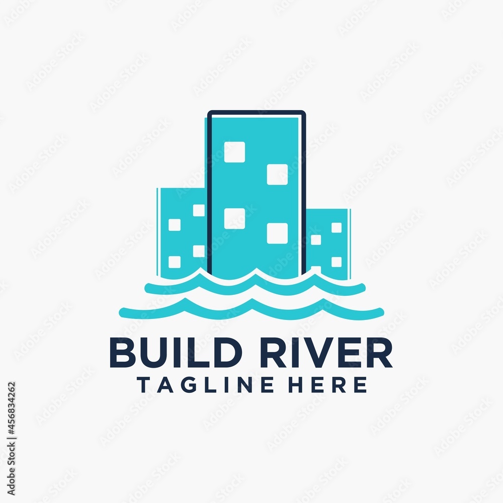 Modern and Playful Building River Logo Vector Modern and Playful Building River Logo Vector