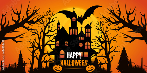 Halloween haunted house background with gradient lights