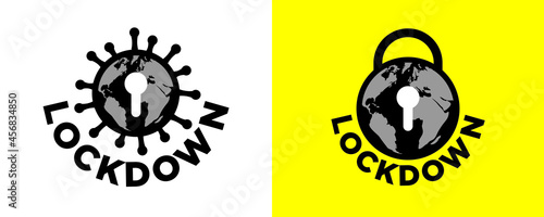 Lockdown icon with world map. Vector format.