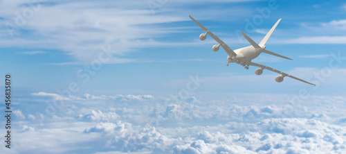 Airport aeroplane aviation jet wings flight cabin fly cloudy blue sky background wallpaper copy space trip travel business happy holiday vacation journey voyage freedom panorama landscape.3d render