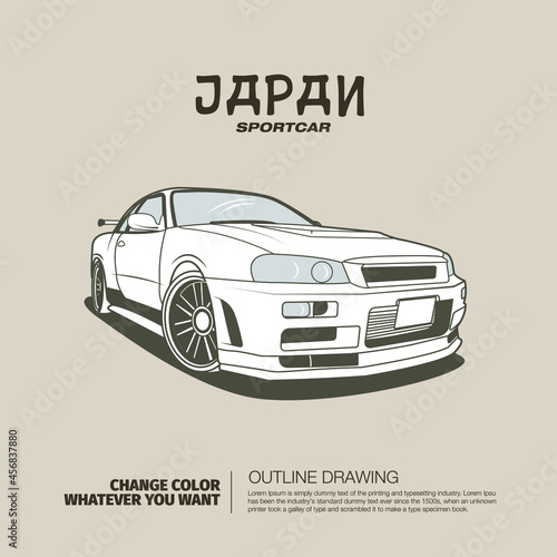Modern sporty hatchback car outline drawing vector illustration.