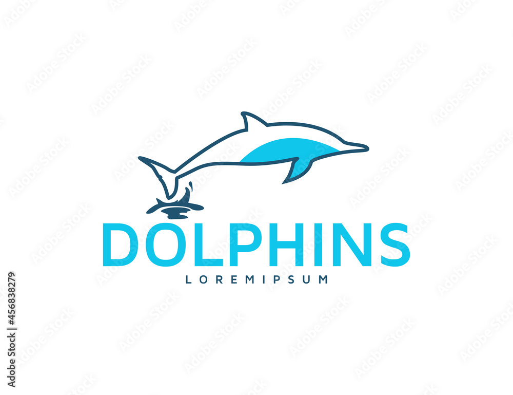 Obraz premium Dolphin logo line illustration design