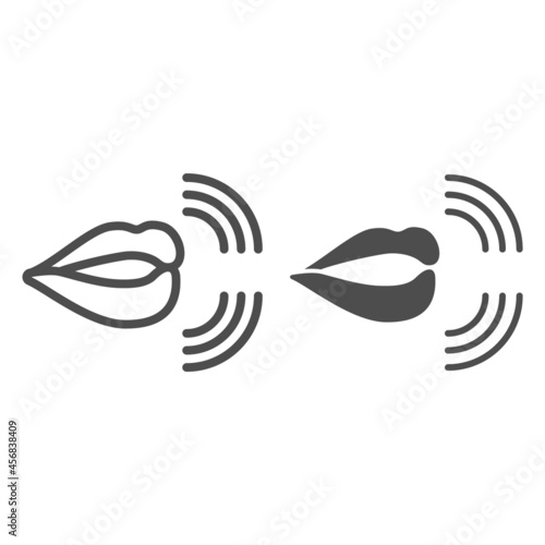 Mouth, lips, pronunciation of sounds line and solid icon, linguistics concept, phonetics speech vector sign on white background, outline style icon for mobile concept and web design. Vector graphics.