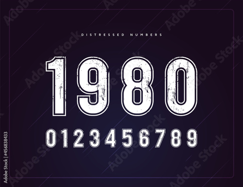 Set of distressed retro numerals or numbers design template