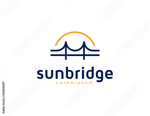 Bridge and sun line logo design idea