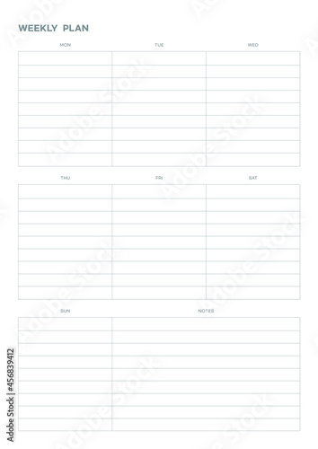 Note  scheduler  diary  calendar planner document template illustration. Weekly plan form.