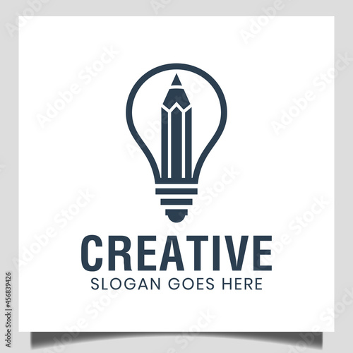 smart and Creative idea pencil and light bulb symbol for, student study, education, creative design agency logo design