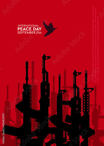 International Peace day poster with dove and rifle gun vector illustration,