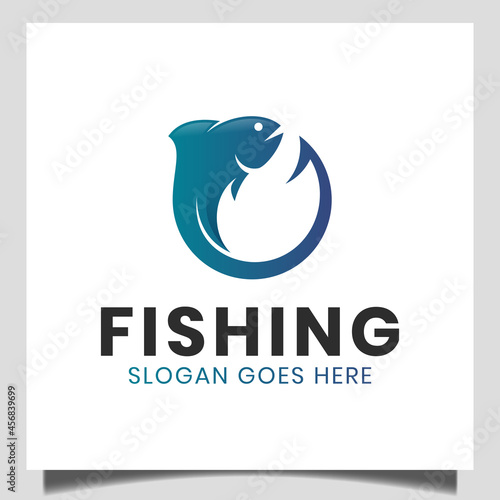 fishing hook with fresh fish for fisherman or fishing logo design, business hook shop logo