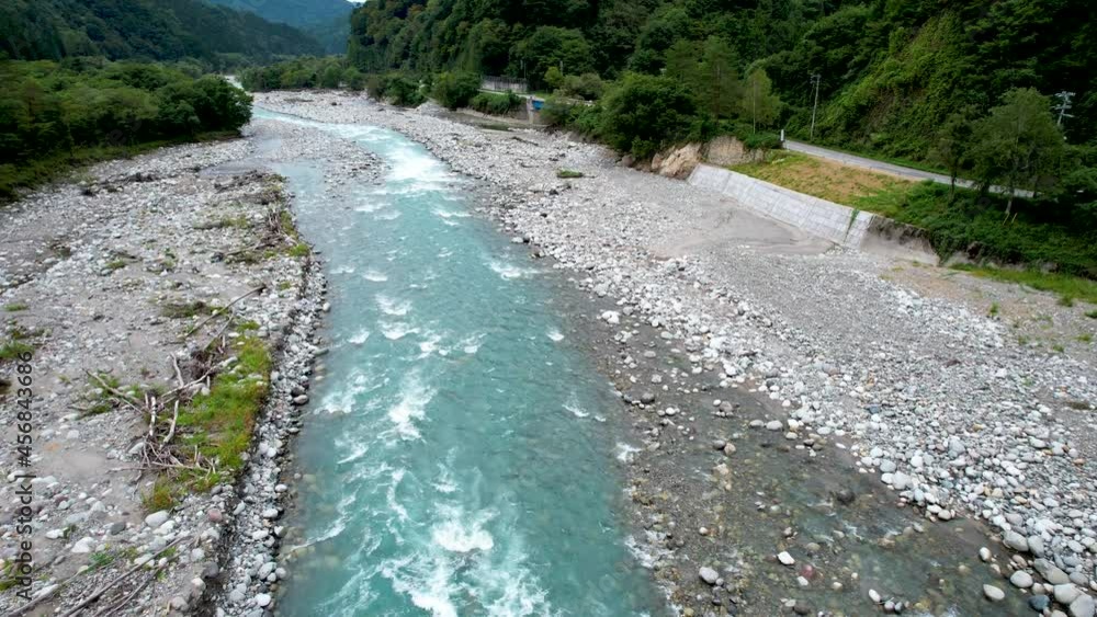 富山県、岐阜県の神通川、高原川をドローンで撮影した空撮写真 Aerial photos taken by drone of the Jinzu ...