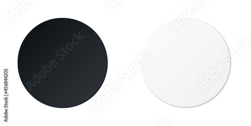 Circle beer coaster. Empty black and white mockup. Pprotection coaster for beer glasses, tea cups isolated on white background. Branding template vector illustration.