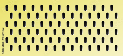Peg board with oval holes. Rectangle yellow peg board perforated texture background for working bench tools. Vector illustration.