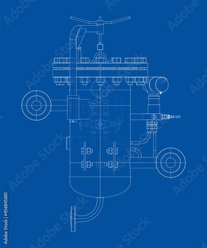 Industrial air filter with taps and pressure gauge