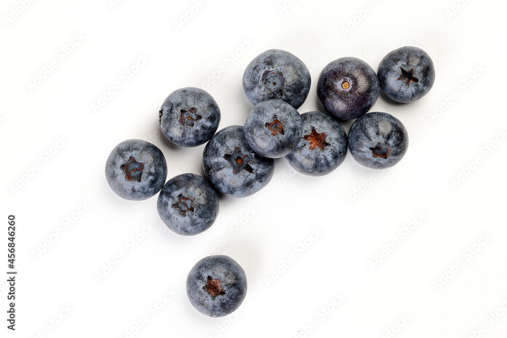 Fresh ripe deep purple Blueberry on white background macro closeup top view Fresh ripe deep purple Blueberry on white background macro closeup top view