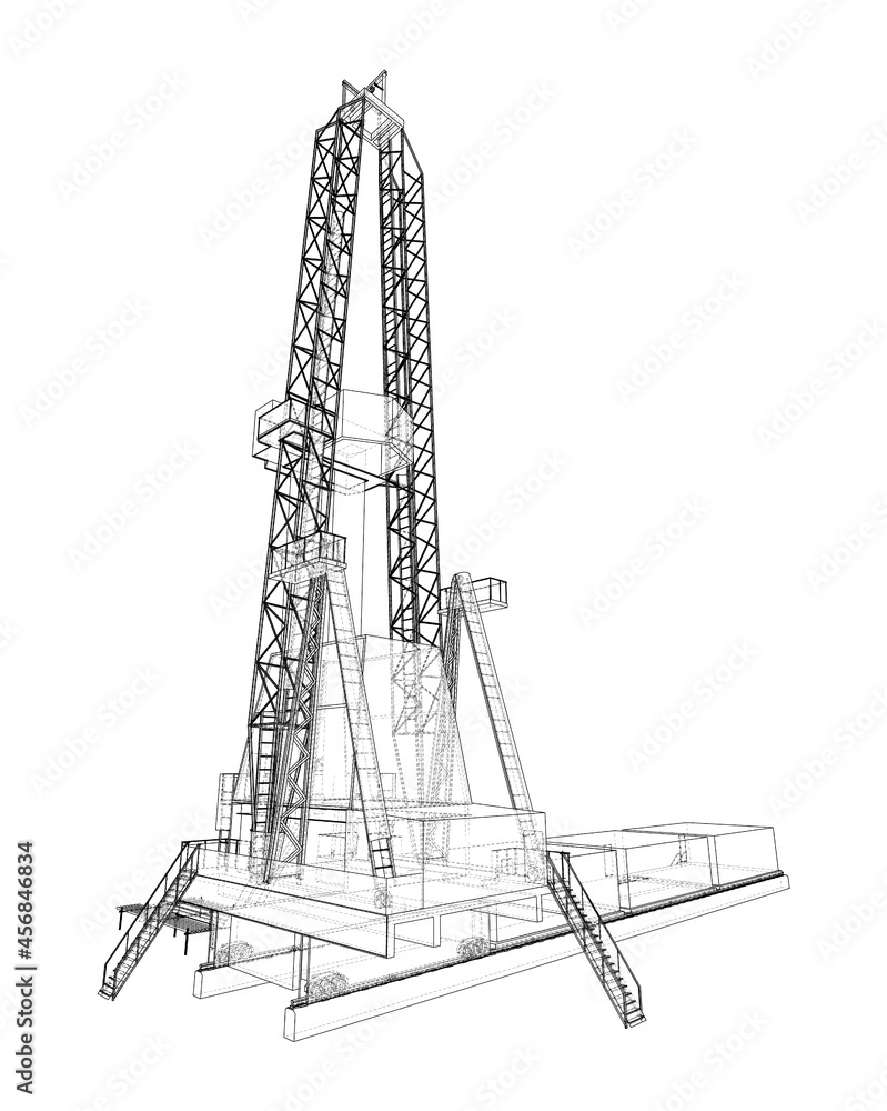 Oil rig. Vector rendering of 3d. Wire-frame style