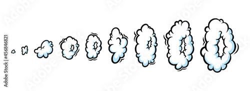 Steam ring in comic style. Growing row of round clouds of vapour or smoke for cigar, cigarette or quick motion. Vector illustration isolated in white background