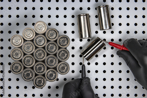 New modern lithium-ion batteries with increased capacity. Testing prototypes of new batteries on a laboratory bench