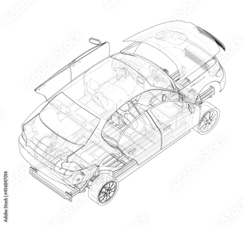 Assembling electric car. Vector