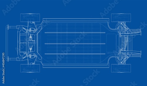 Electric Car Chassis with battery. Vector