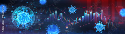 Impact Covid-19 on world economy. Coronavirus and stock exchange, concept world crisis. Covid-19 virus hits market. Economic fallout Shares fall down. Background charts and graphs with Coronavirus