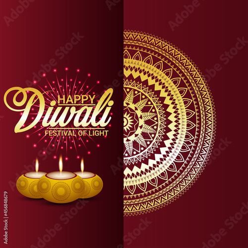 Happy diwali creative background with creative mandala background and diwali diya