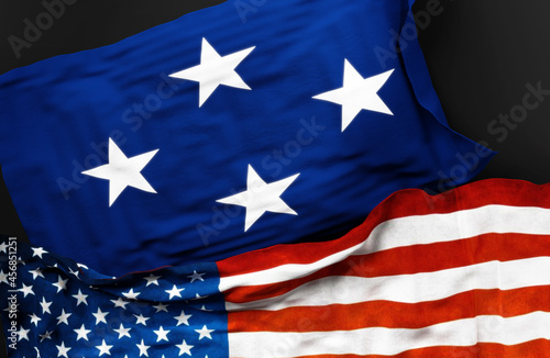 Flag of a United States Navy admiral along with a flag of the United States of America as a symbol of unity between them, 3d illustration
